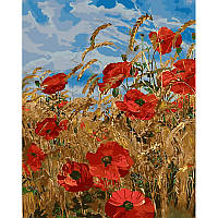 Картина по номерам Strateg ПРЕМИУМ Маки на пшеничном поле с лаком и с уровнем размером 40х50 см (GS1439)