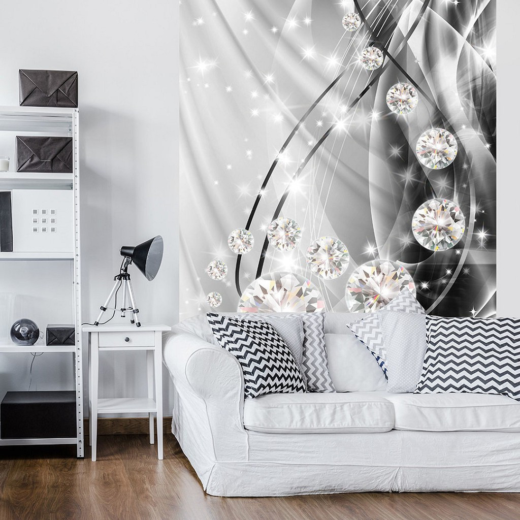 Флізелінові фотошпалери абстракція в інтер'єрі 184x254 см Срібні та чорні візерунки з діамантами Найкраща якість, фото 1