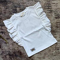 Белая блуза с коротким рукавом топ рубчик для девочки (116-158р)