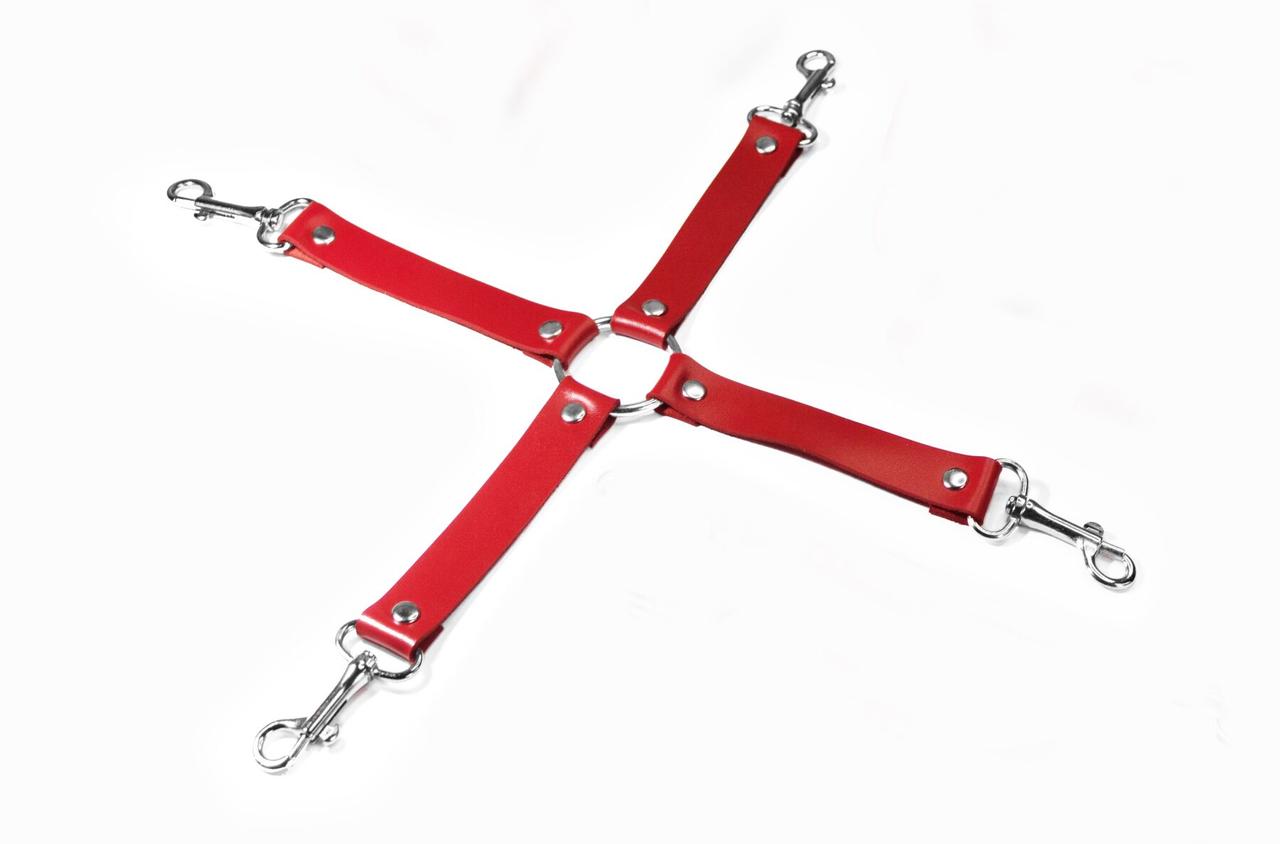 Хрестовина Feral Feelings — 4 Way Connector, натуральна шкіра, червона 777Store.com.ua, фото 1