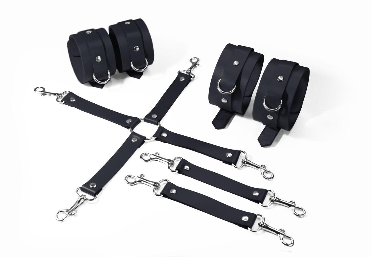 Набір для БДСМ 3 в 1 Feral Feelings BDSM Kit 3 Black, black, наручники, поножі, хрестовина 777Store.com.ua, фото 1