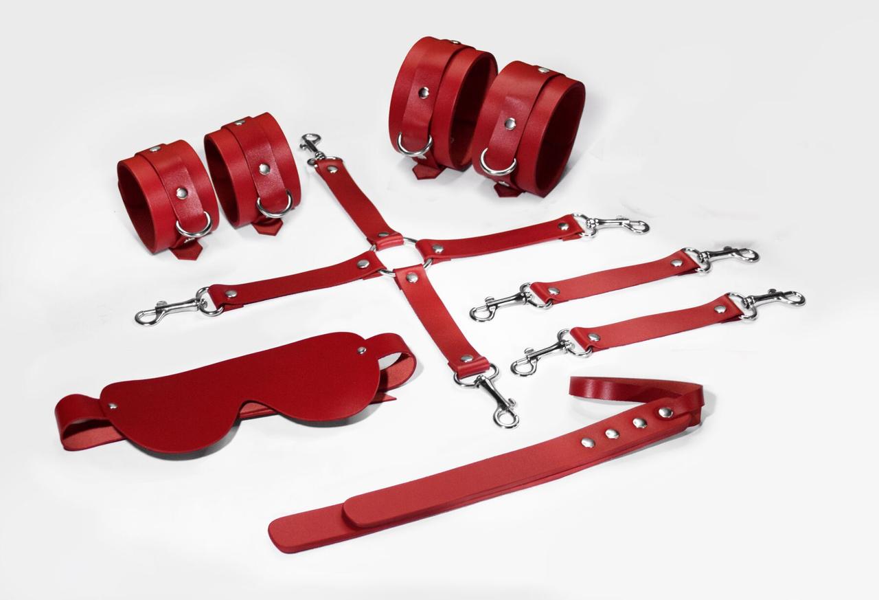 Набір Feral Feelings BDSM Kit 5 Red, наручники, поножи, конектор, маска, паддл