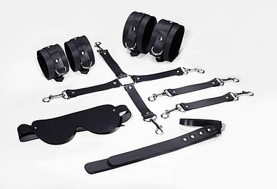 Набір Feral Feelings BDSM Kit 5 Black, наручники, поножи, конектор, маска, паддл