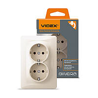 Розетка подвійна із заземленням кремова VIDEX BINERA