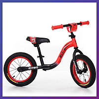 Детский беговел велобег на резиновых надувных колесах 12 дюймов PROF1 KIDS W1201- черно-красный матовый