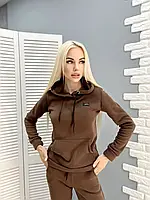 Зимовий жіночий спортивний костюм на флісі, толстовка з капюшоном та штани з манжетами