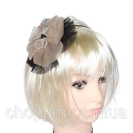 Вуалетка на обручі "Мій вечір" чорно-бежева з намистинками, фото 1