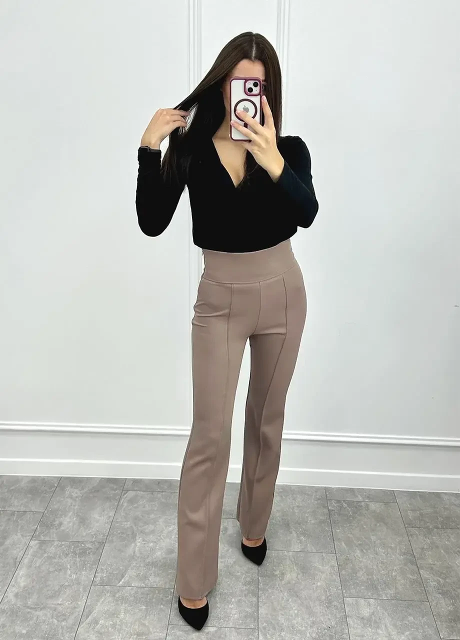 Жіночі штани бежевого кольору з костюмної тканини розміри від 42 до 50, фото 1