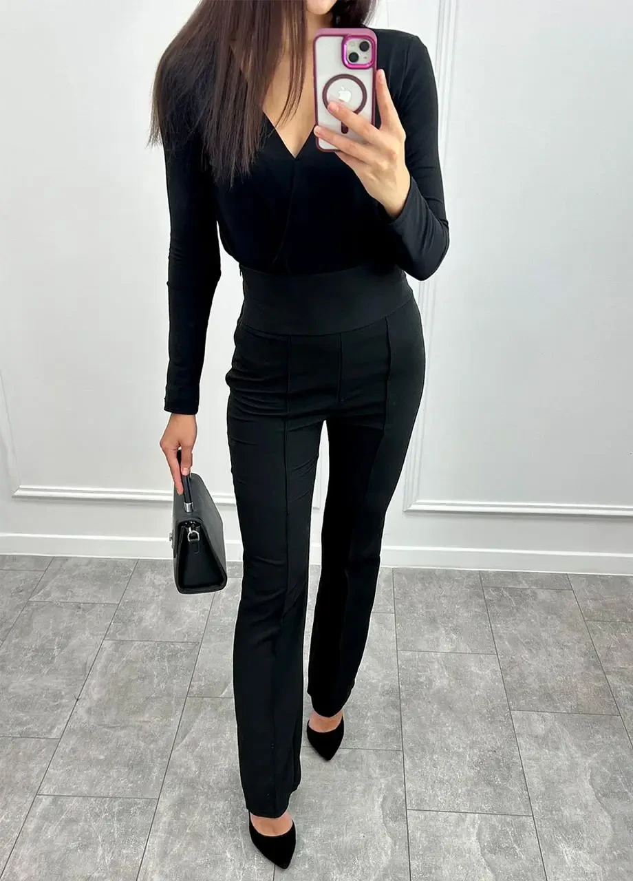 Демісезонні жіночі штани із завищеною талією у трьох відтінках, фото 1