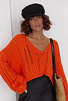 Кардиган жіночий оверсайз короткий оранжевого кольору.