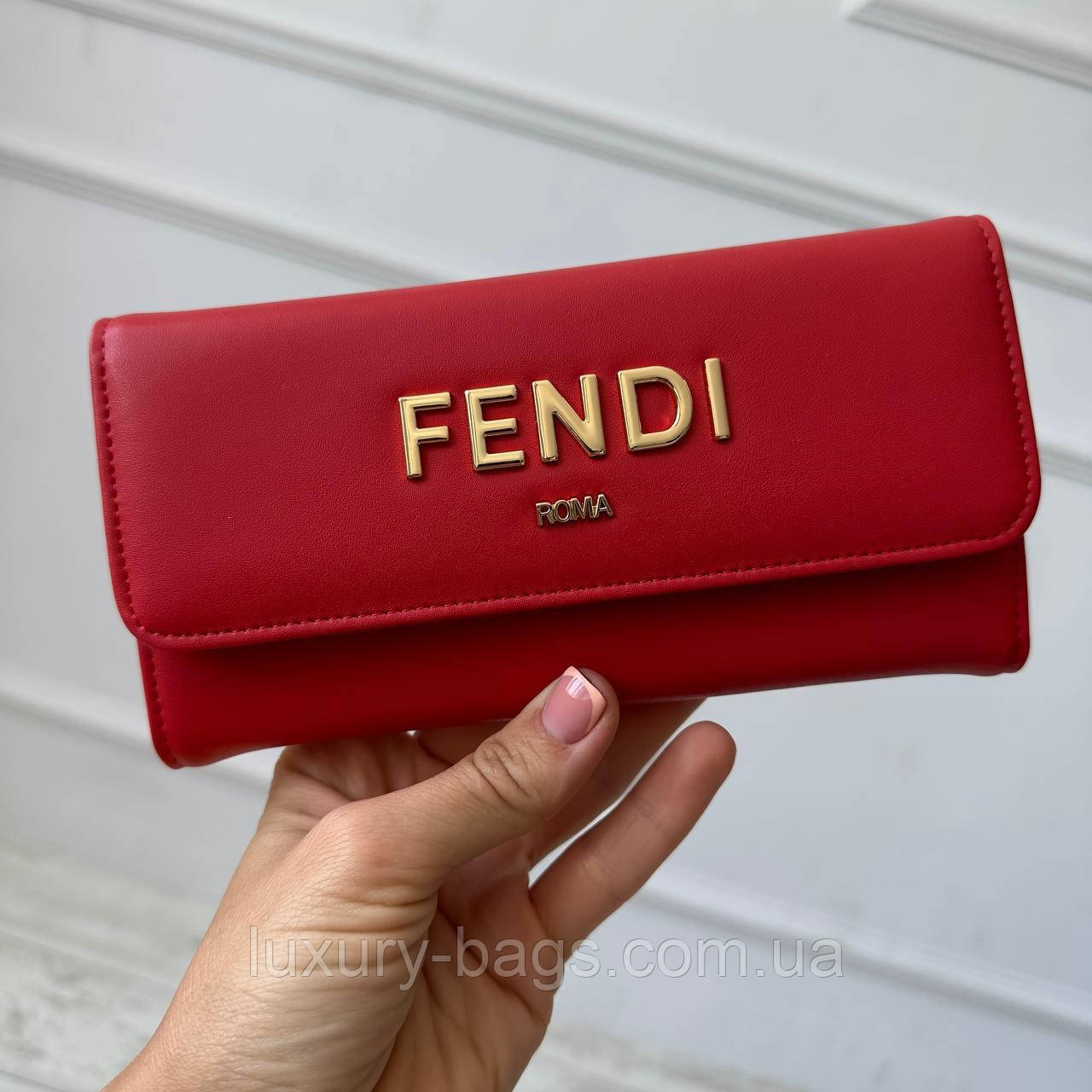 Шкіряний жіночий гаманець на кнопці Fendi (Фенді), фото 1