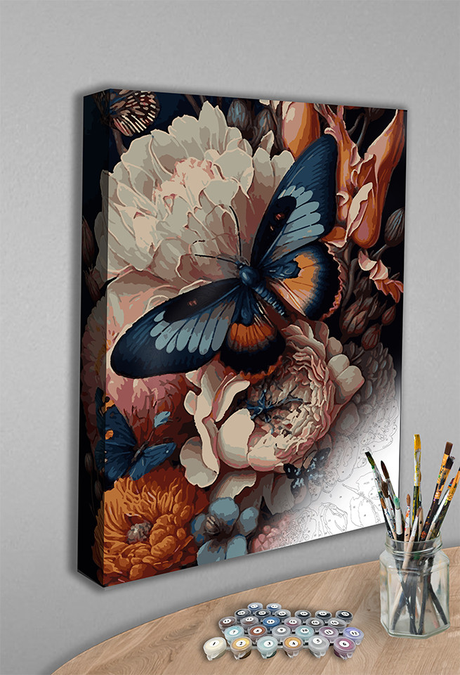 Картины по номерам 40*50 "Бабочка на цветке" №0573M, краски металик, 3D ...