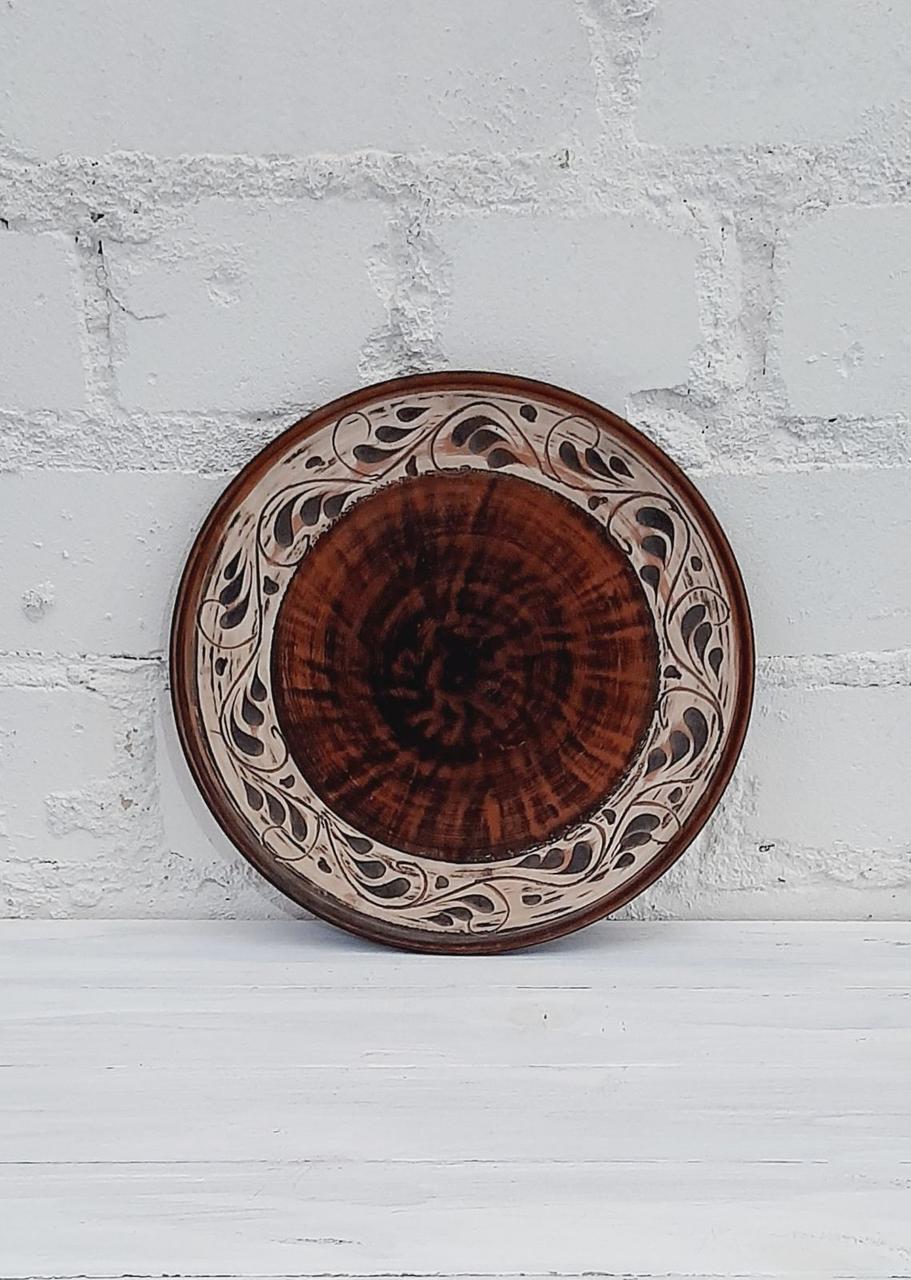 Тарілка 25см Ангоб із червоної глини, фото 1