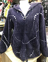 Кардиган жіночий теплий альпака м'який пухнастий на блискавці з капюшоном укорочений фіолетовий