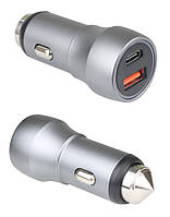 USB быстрая зарядка в прикуриватель USB и Type-C серебристая Quick Charge 3.0