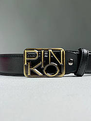 Жіночий ремінь Пінко чорний пояс Pinko Text Leather Belt Black/Bronze