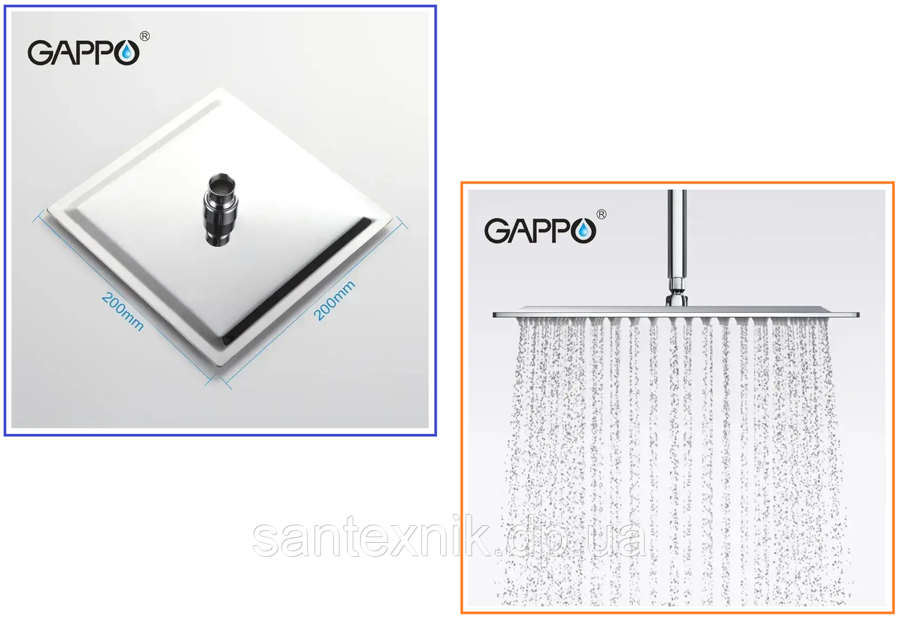 Лійка для верхнього душу GAPPO G28 квадратна 200x200 мм із неіржавкої сталі хром