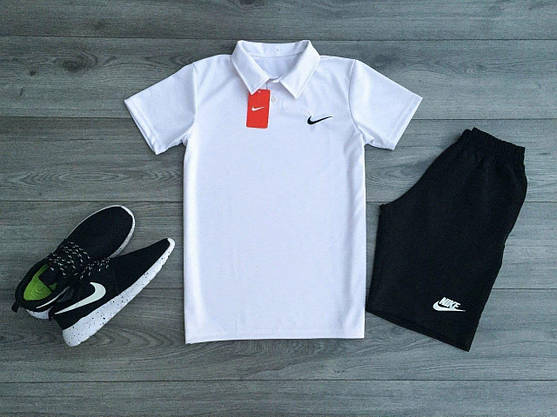 Спортивний костюм чоловічий Nike поло+шорти комплекти 2в1 чорного кольору чоловічі модні стильні для прогулянок, фото 4