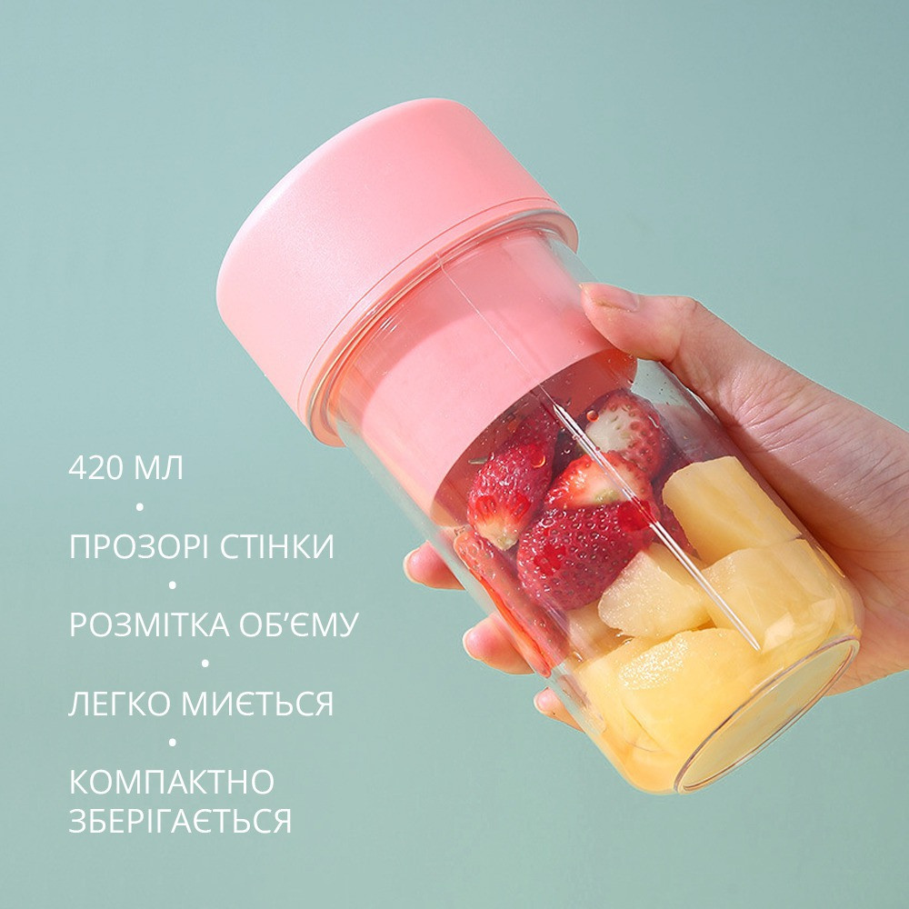 Портативный мини-блендер Crusher Juicer для приготовления коктейлей и смузи (розовый) - фото 4 - id-p1901311990