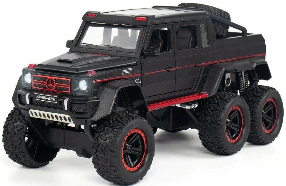 Машинка металева дитяча Mercedes-Benz G63 AMG 6x6, позашляховик, чорний, Автоексперт, 1:24, світло, інерція, відкриваються двері,