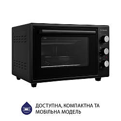 Чорна настільна електрична духовка (міні-пічка) Minola FOEV 3714 BL, об’єм 37 літрів, 4 програми