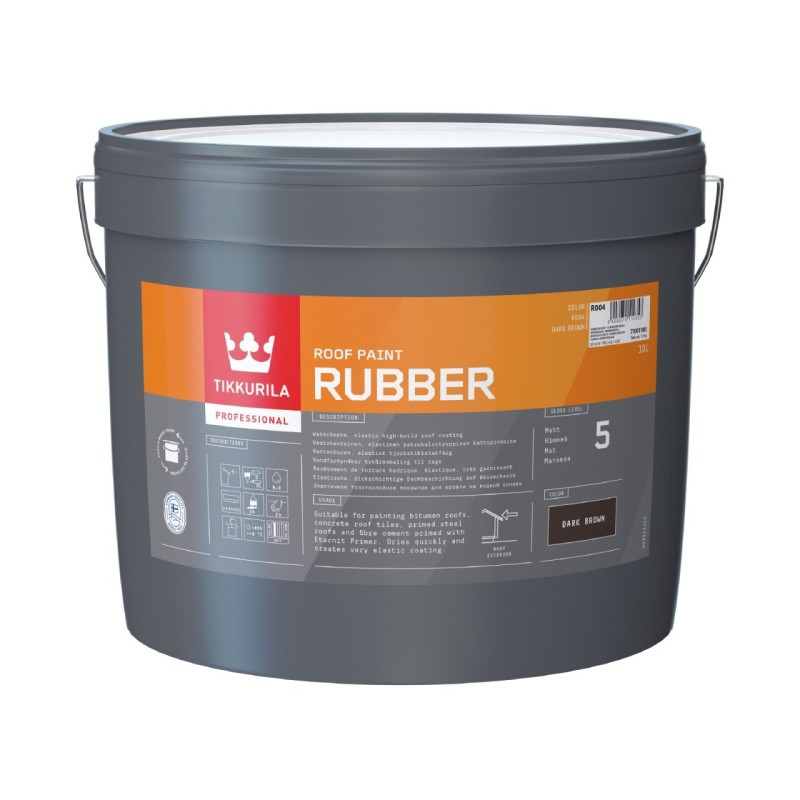 Tikkurila Rubber - еластичне товстошарове покрівельне покриття (Чорний), 10 л