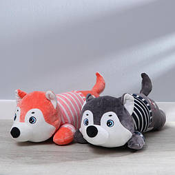 Іграшка подушка Хаскі сірий у смугастій футболці обіймашка (100 см - 120 см) krd0234