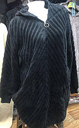 Кардиган жіночий чорний теплий альпака м'які пухнастий на блискавці з капюшоном