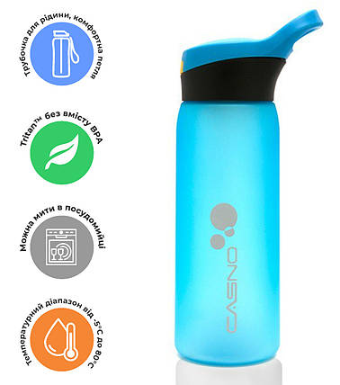 Пляшка для води CASNO 750 мл KXN-1210 Блакитна з соломинкою, фото 1