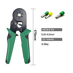 Кримпер Obun 070510 HSC8 6-6A, AWG23-10, кліщі для обтиску трубчастих наконечників 0.25 - 6 мм²