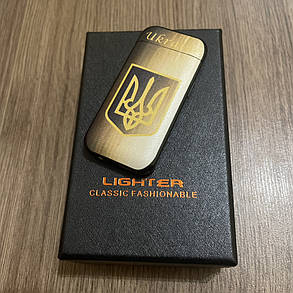 Електроімпульсна USB запальничка принт Ukraine HL115 перехресна блискавка коричнева, фото 2