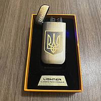 Електроімпульсна USB запальничка принт Ukraine HL115 перехресна блискавка коричнева