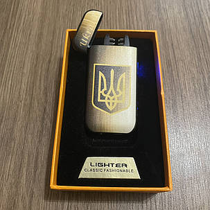 Електроімпульсна USB запальничка принт Ukraine HL115 перехресна блискавка коричнева, фото 1