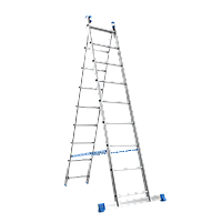 Лестница стремянка алюминиевая двухсекционная металлическая универсальная на 9х2 (18) ступеней 3.65 м Меткас 11