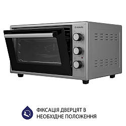 Сіра настільна електрична духовка (міні-пічка) Minola FOET 4815 GR, об’єм 48 літрів, 5 програм