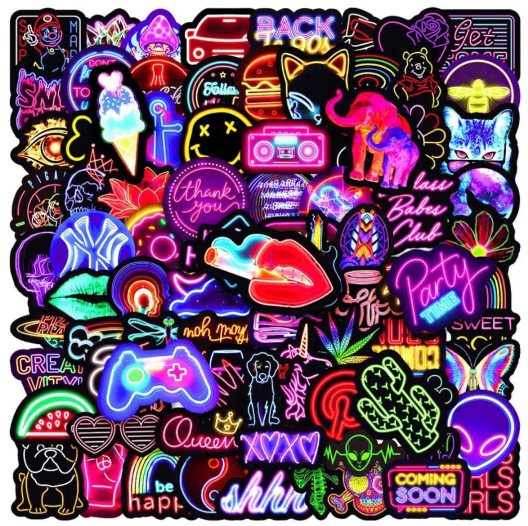 Набір вінілових стікерів дитячих наклейок НЕОН 50 шт, фото 1