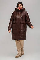 Красивый женский пуховик пальто Гамбург шоколадного цвета, батальные размеры