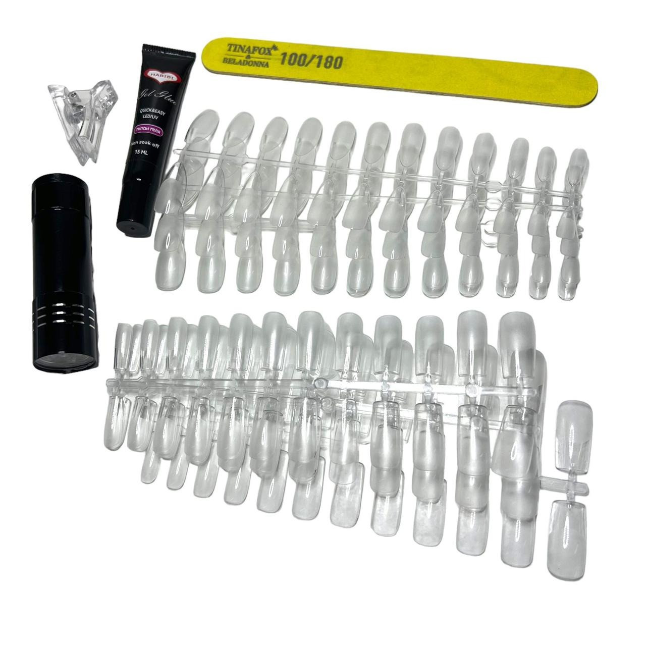 Набір для нарощування нігтів з гелевими тіпсами та лампою ліхтариком