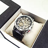 Чоловічий годинник скелетон з автопідзаводом Forsining 8260 Silver-Black, фото 7