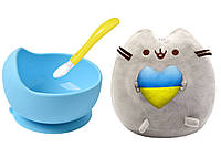 Мягкая игрушка Пушин кэт Pusheen cat S&T с сердцем, глубокая тарелка Y9 и силиконовая ложка Желтая (n-10550)
