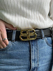 Жіночий ремінь Баленсіага чорний пояс Balenciaga  Leather Belt Black/Gold