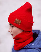 Вязаная шапка с хомутом демисезонная КАНТА унисекс размер взрослый красный (OC-923) KM, код: 5558658