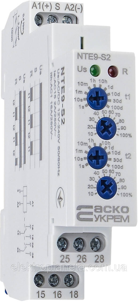 Реле часу асиметричного циклуNTE9-S2 AC/DC 12-240V