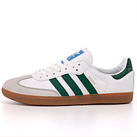 Кросівки чоловічі та жіночі Adidas Sambа white green / кеди Адідас Самба білі із зеленим