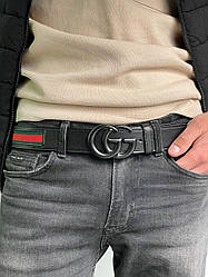 Жіночий ремінь Гуччі чорний пояс Gucci Marmont Textile Belt Total Black