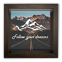 Копилка из дерева и пластика Follow your dreams коричневая 20*20*6,5 см