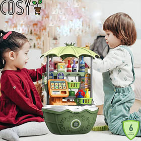 Дитячий ігровий набір 2в1 продавець з іграшковим переносним кошиком і продуктами (49 Предметів).