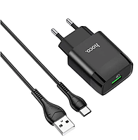 Сетевое зарядное устройство Hoco Glorious single port QC3.0 charger + кабель Type-C 1м Black (C72Q)