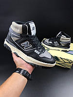 Мужские стильные качественные демисезонные высокие кроссовки New Balance 650 черные кожа, прошитые