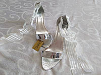 Босоножки на каблуке свадебные, выпускные 35, Серебро